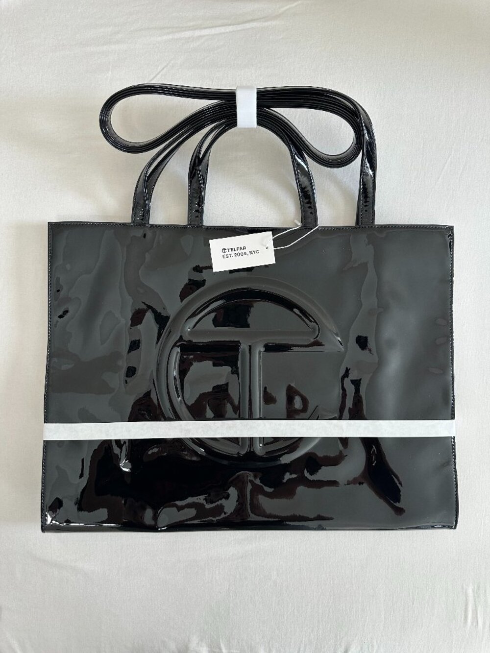 Large Telfar Shopping Bag; Black Patent
